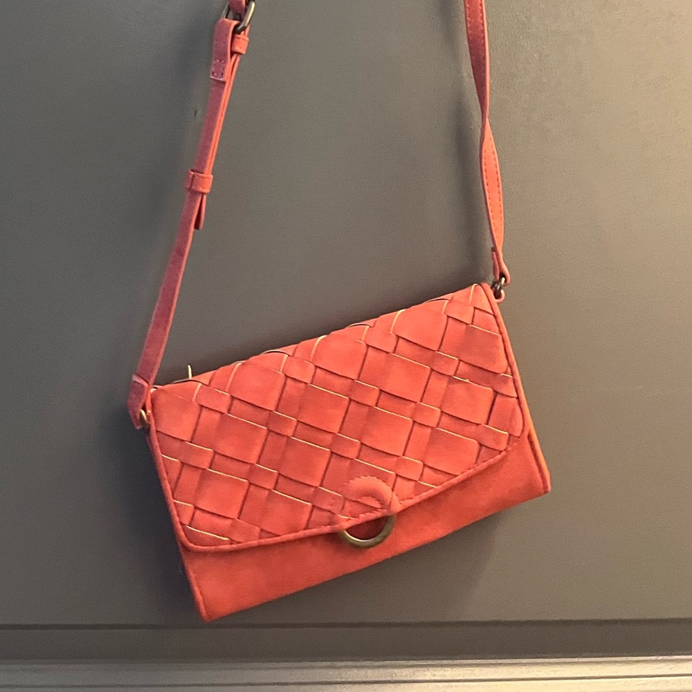 Woven Coral Crossbody Bag